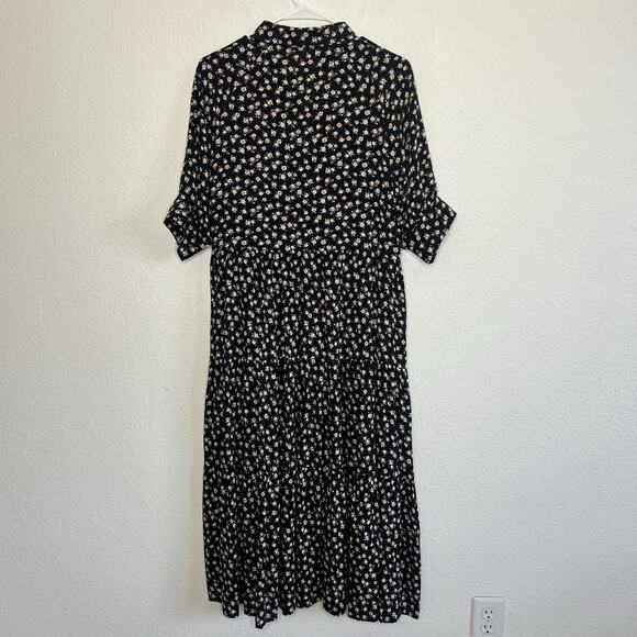Natural Life Rebecca Black Floral Midi Dress Small Cottage Boho 3/4 Sleeves V11 - Picture 7 of 9